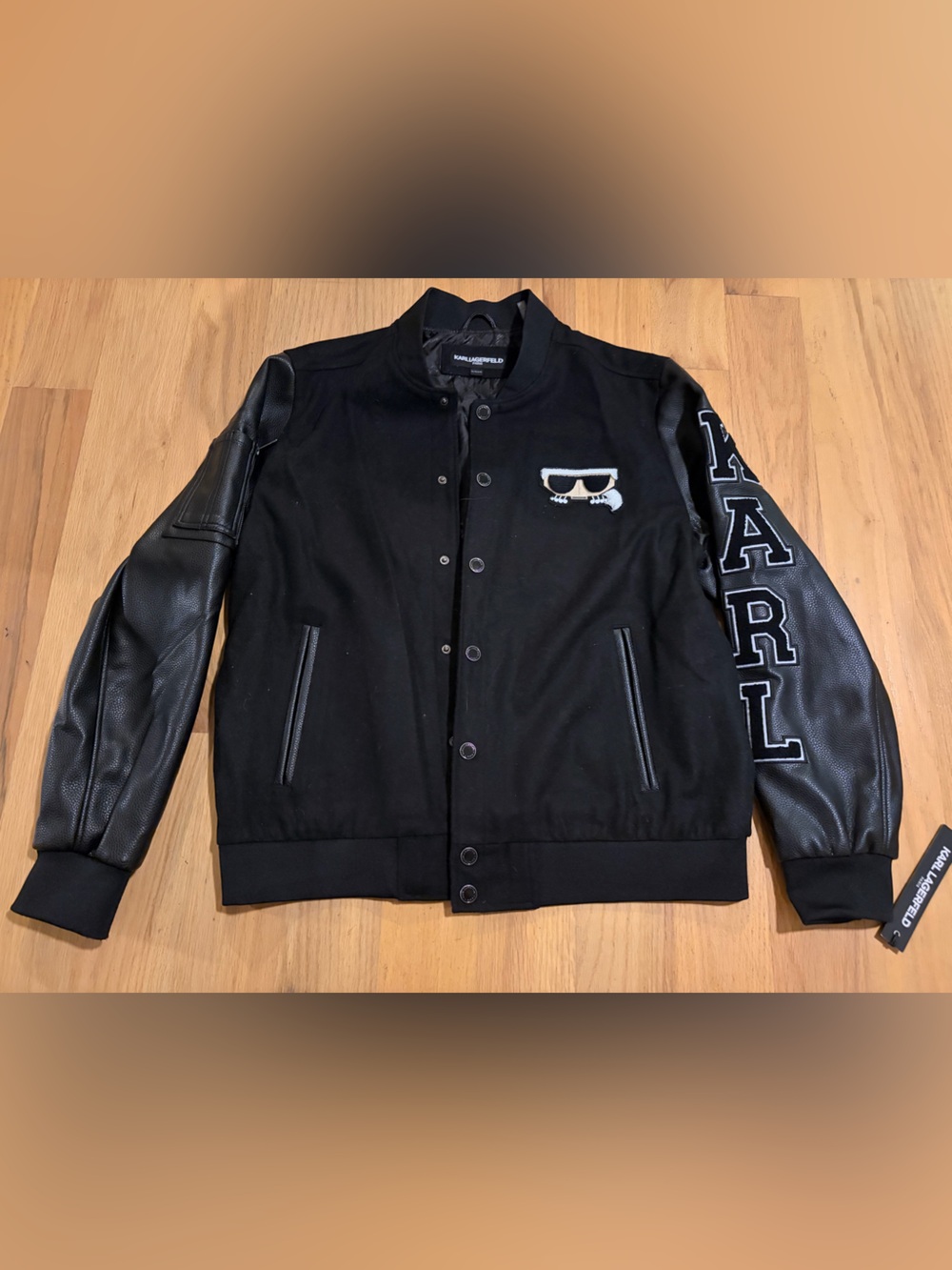NWT Karl Lagerfeld Men's Black Varsity Jacket